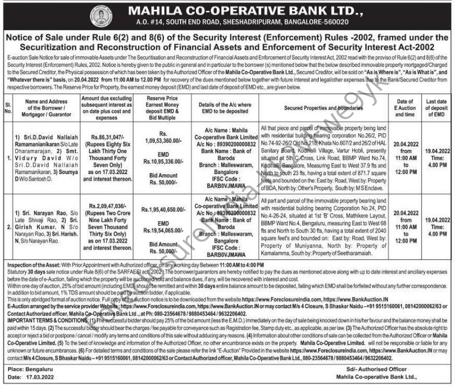 Land and Building at Mathikere Layout, BBMP Ward No.4. Bengaluru ...